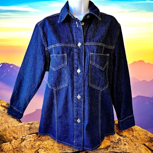 Zara Button Front Long Sleeve Collared Jean Jacket Blue Womens Extra Small XS - Picture 3 of 15